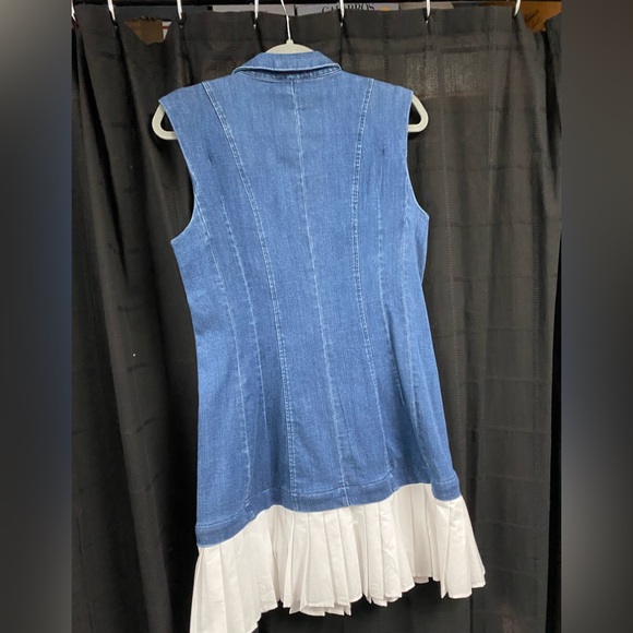VENUS Denim Mini Dress with Pleated White Hem - Picture 2 of 10